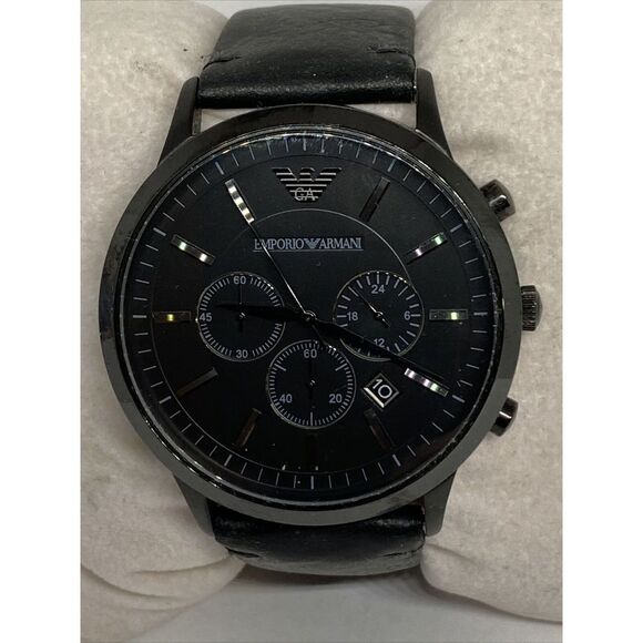 Emporio Armani Sportivo AR-2461 Men Black Leather Analog Dial Quartz Watch MP519 - Picture 2 of 12